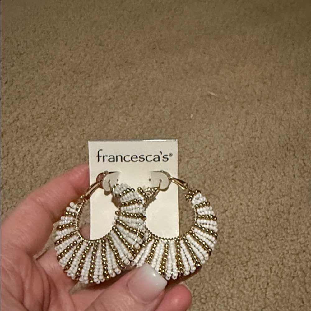Francesca's Collections Elegant Gold and White Earrings